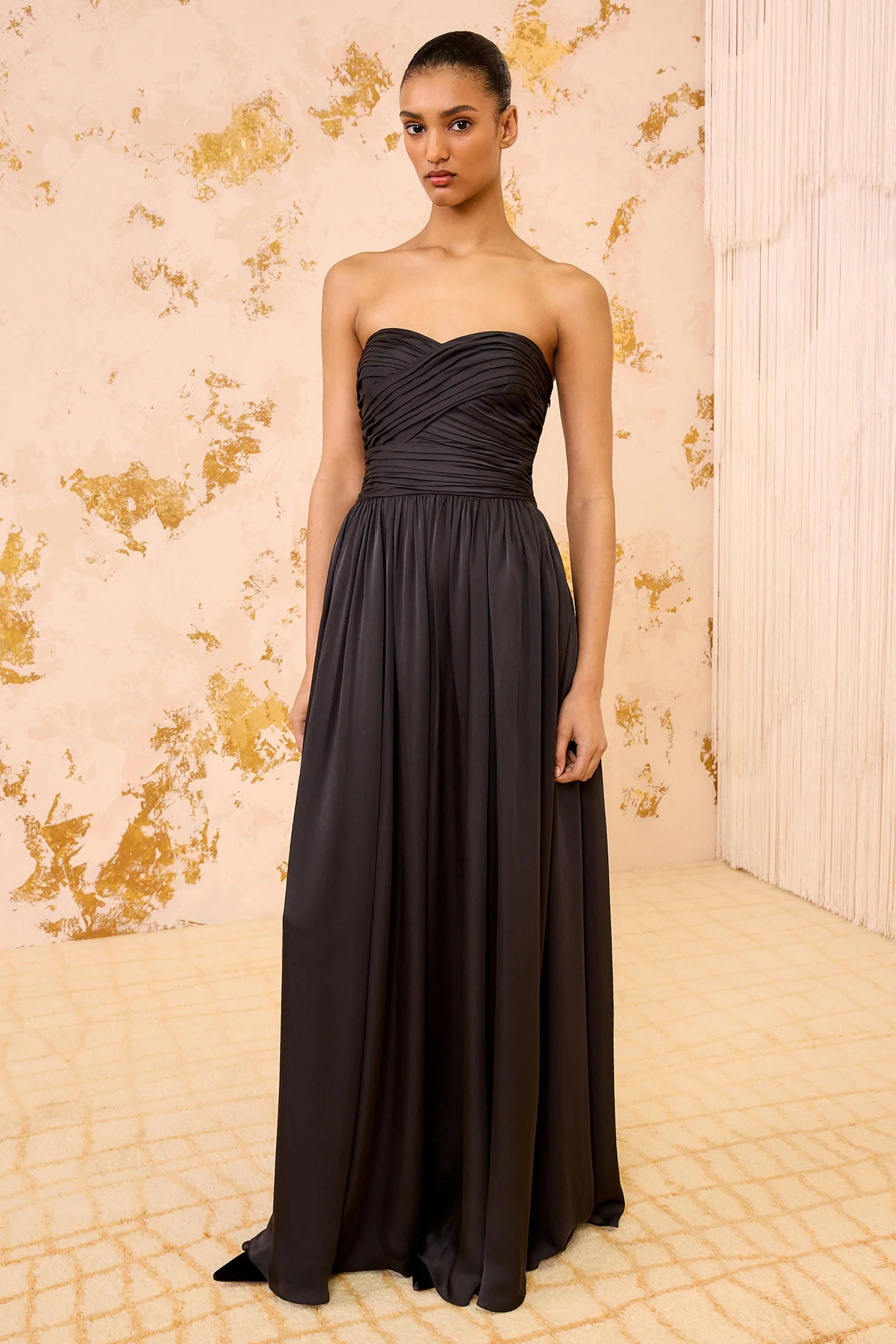 Anastasia Silk Wrapped Strapless Gown - Noir - Image 3
