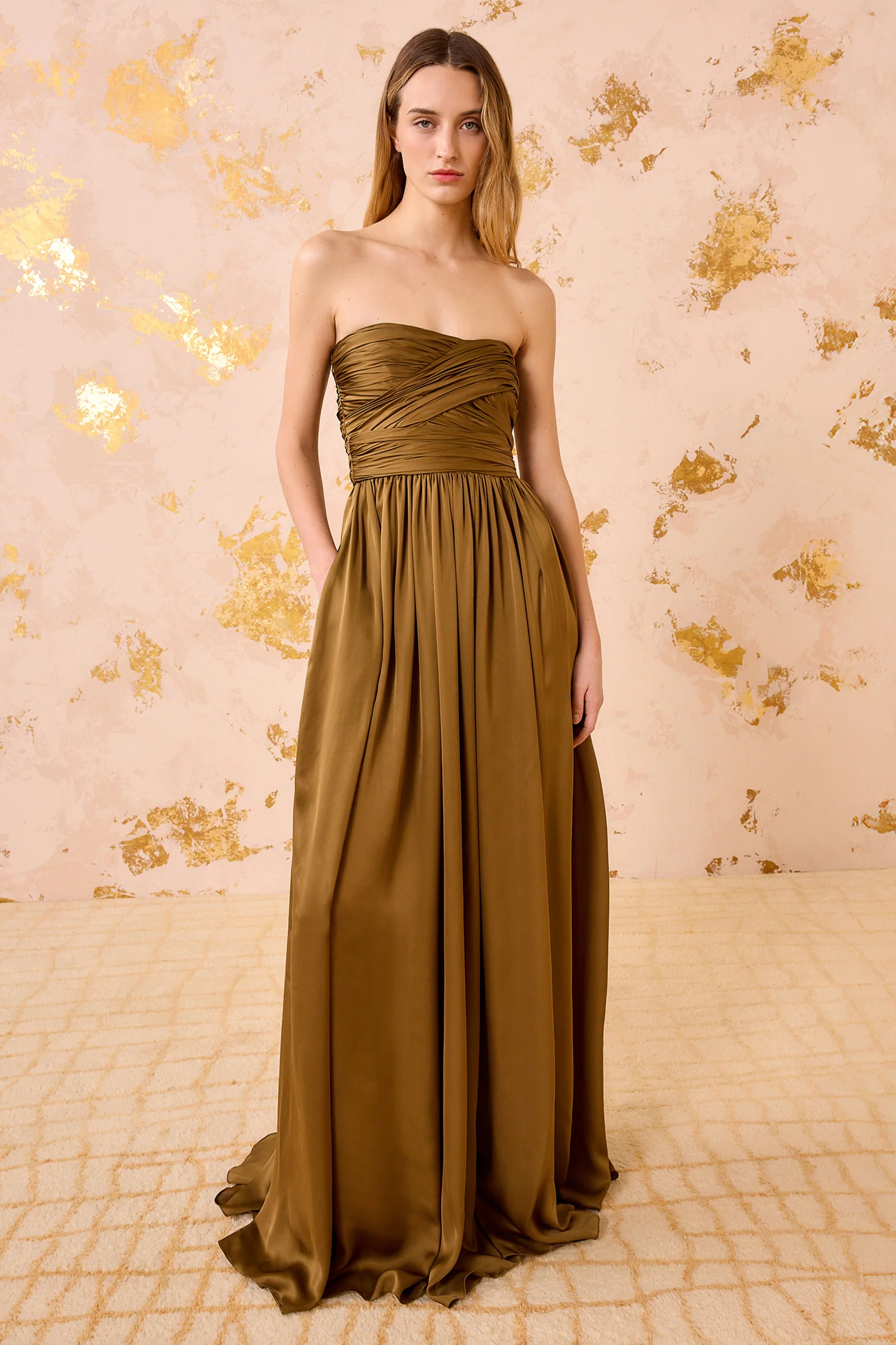 Anastasia Silk Wrapped Strapless Gown - Willow - Image 3