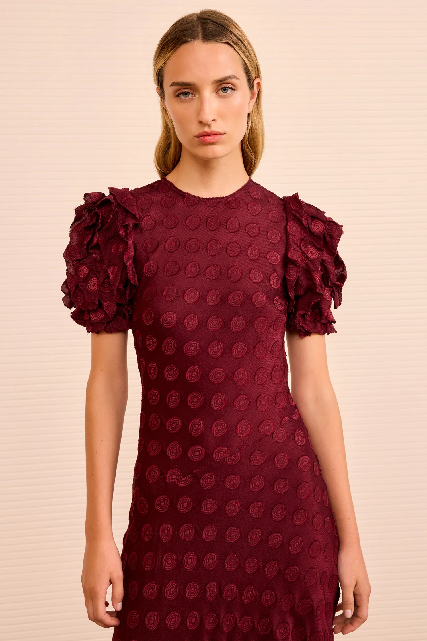 Elvia Ruffle Sleeve Midi Dress - Claret - Image 3