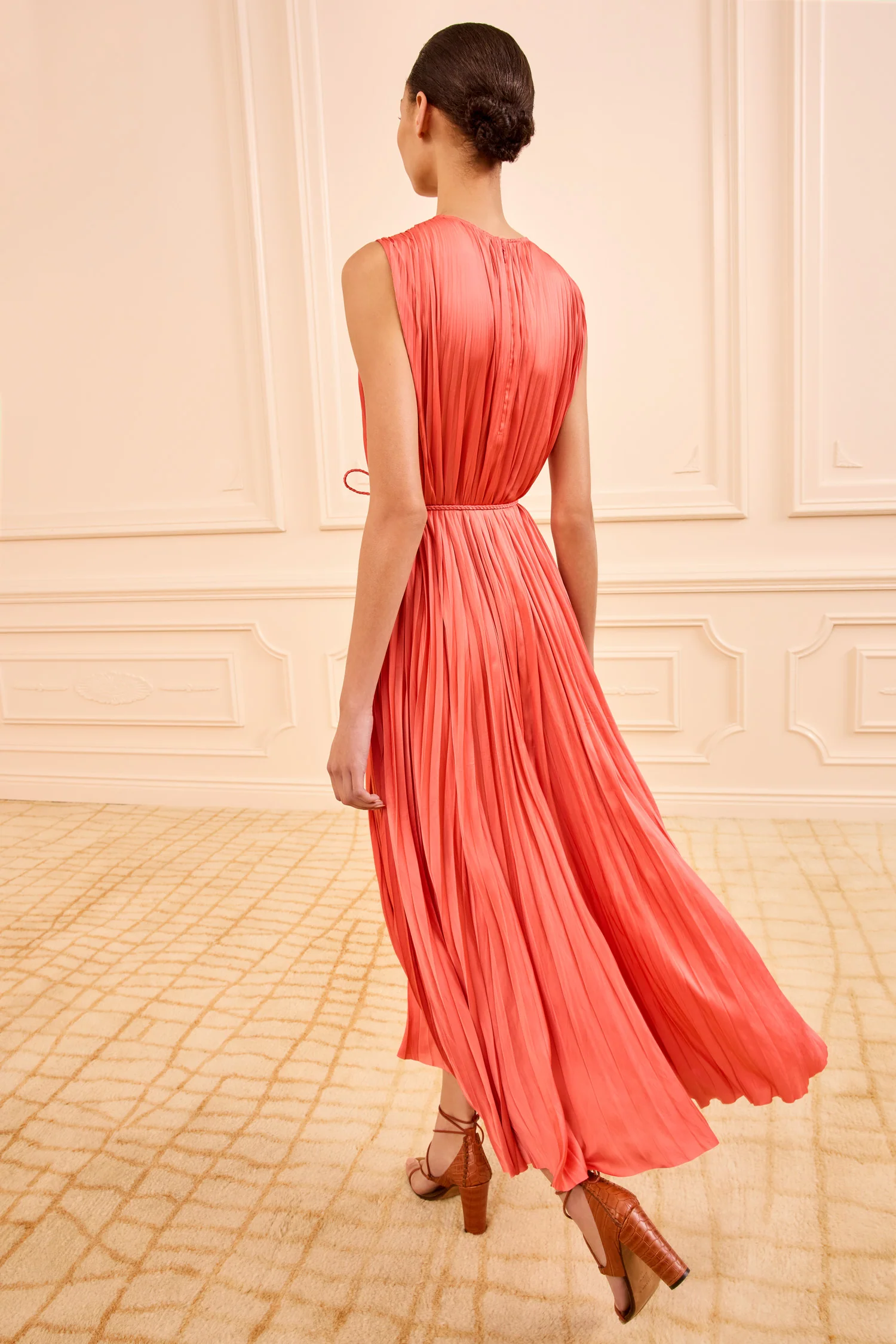 Fianna Pleated Midi Dress - Coral - Image 4