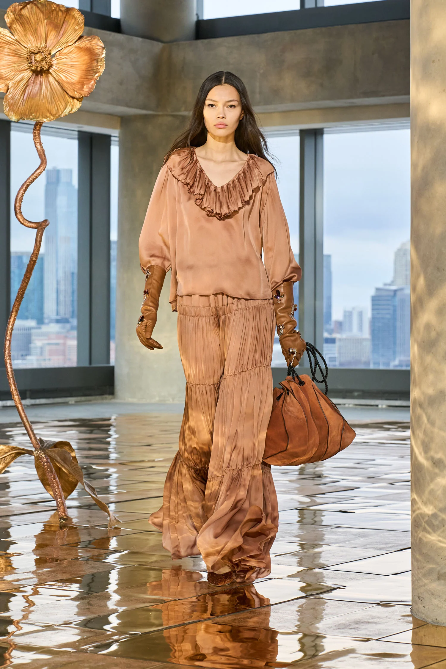 Gaelle Silk High Waist Maxi Skirt - Desert Rose - Image 5