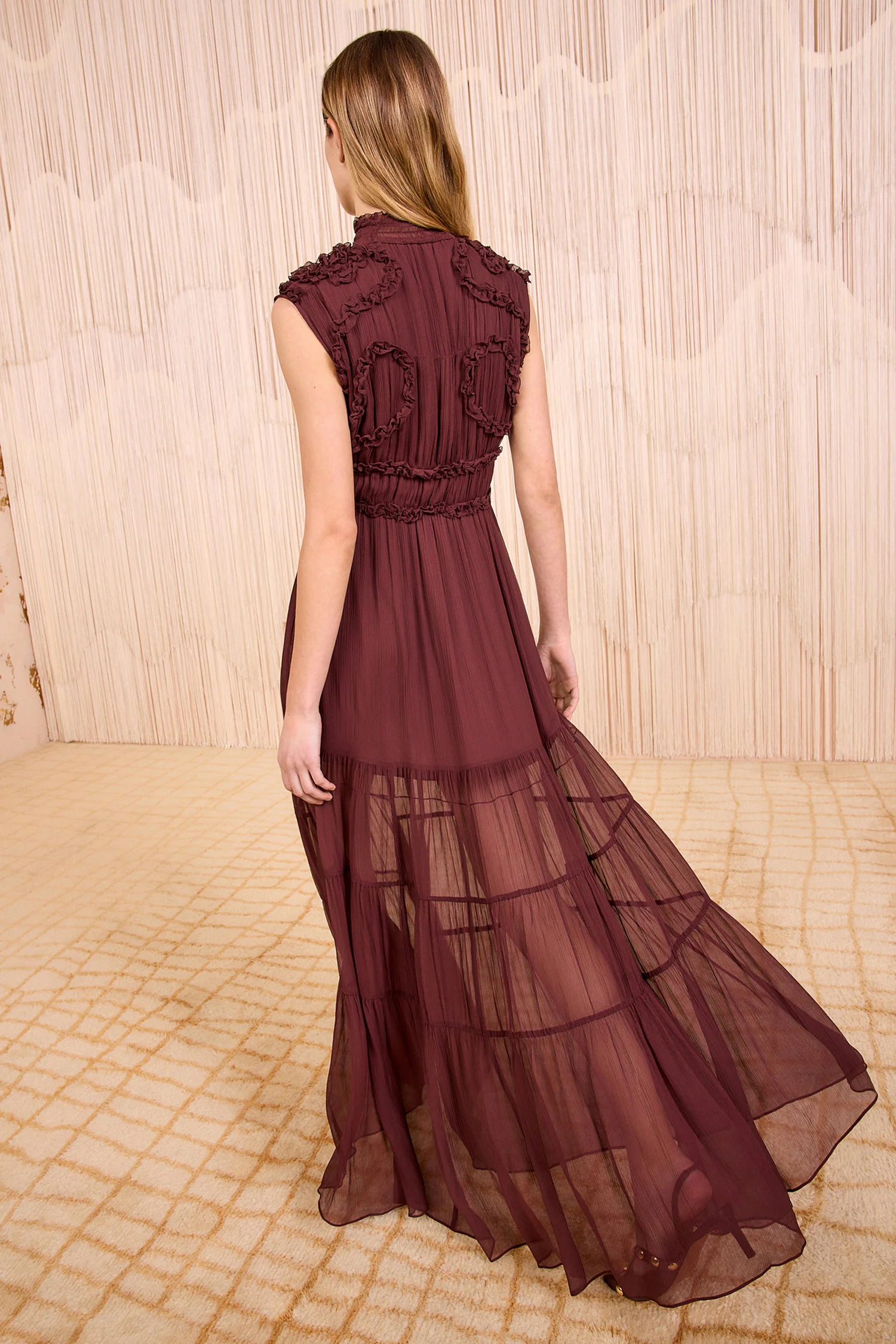 Verona Silk Smocked Gown - Mahogany - Image 4